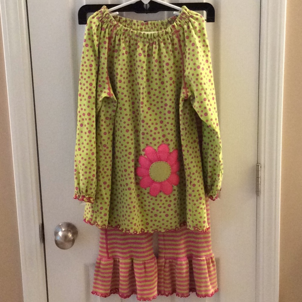 MISTEEVUS girls Sz 10 shirt pants flower stripes